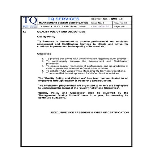 Quality policy and objectives | PDF