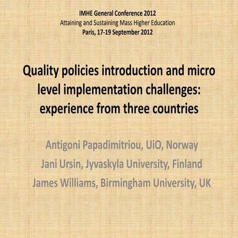 Quality policies introduction and micro level implementation challenges: expe...