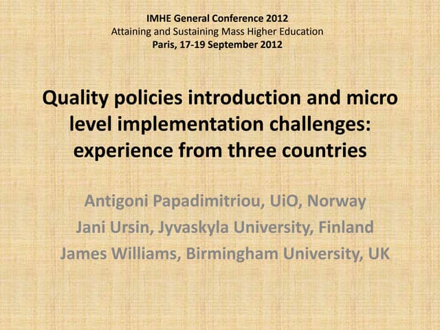 Quality policies introduction and micro level implementation challenges: expe...