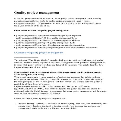 Quality project management