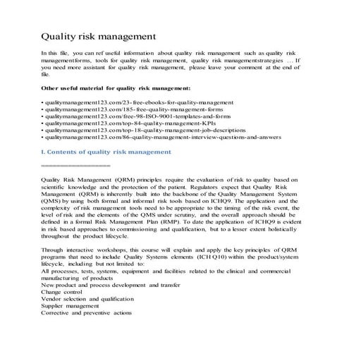 Quality risk management