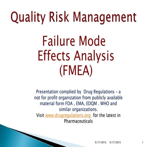 Quality Risk management  Application of FMEA