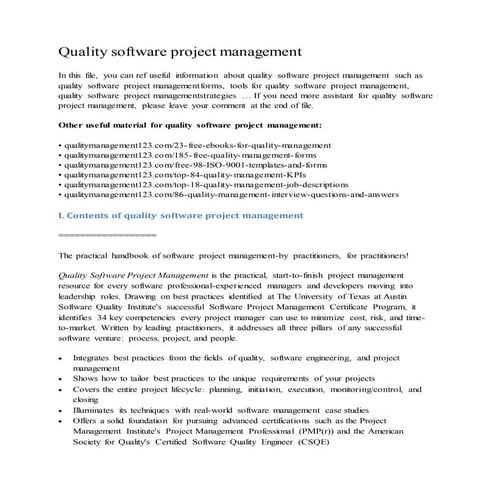 Quality software project management