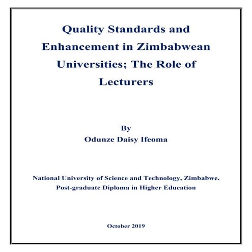 Quality standards and enhancement in zimbabwean universities; the role of lec...