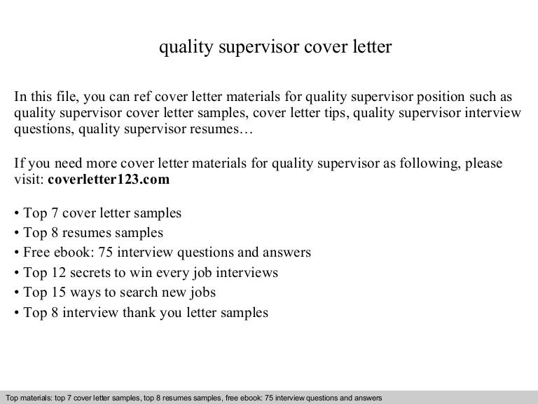 Quality supervisor cover letter
