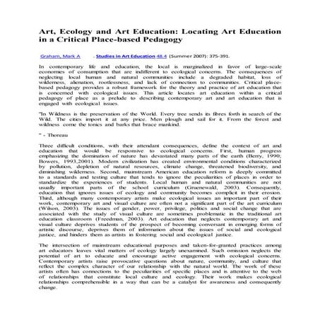 Art, Ecology and Art Education: Locating Art Education in a Critical Place-ba...