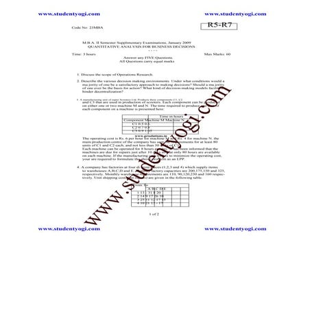 Quantitative Analysis For Business Decisions Set1 | PDF