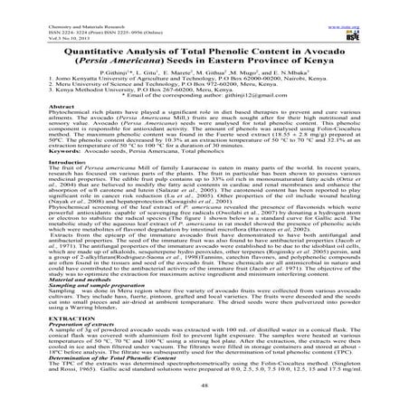 Quantitative analysis of total phenolic content in avocado (persia americana)...