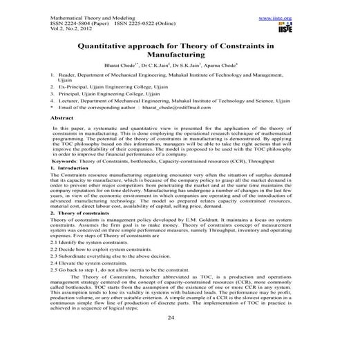 Quantitative approach for theory of constraints in manufacturing