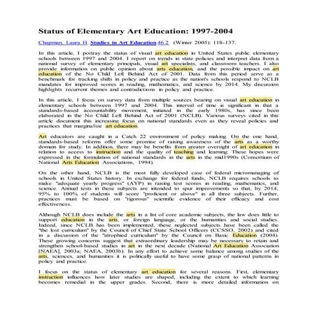 Status of Elementary Art Education: 1997-2004