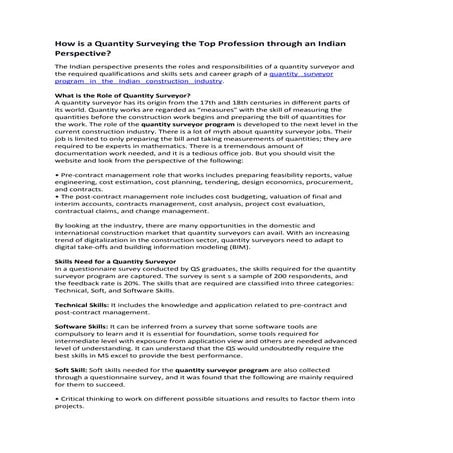 How is a Quantity Surveying the Top Profession through an Indian Perspective?