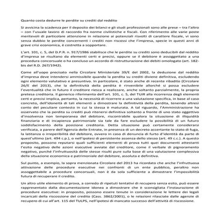 Quanto costa dedurre le perdite su crediti