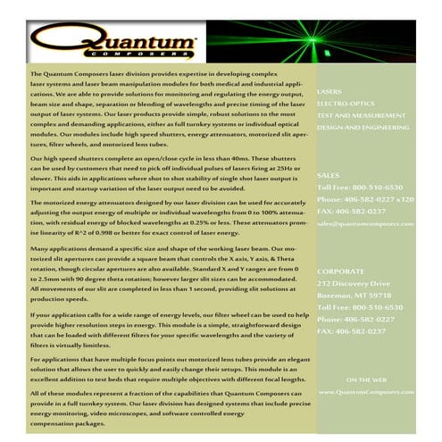 Quantum composers laser information sheet