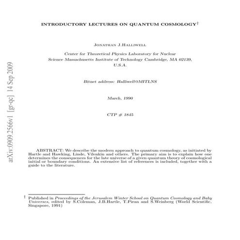 Quantum cosmologyjj halliwell