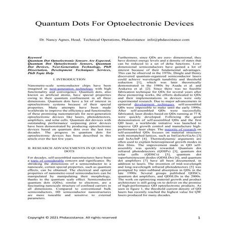 Quantum dots for optoelectronic devices  - phdassistance