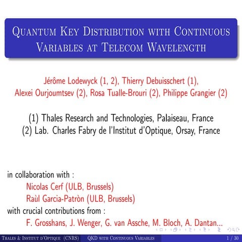 Quantum key distribution with continuous variables at telecom wavelength
