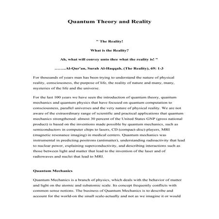 Quantum  Theory And  Reality