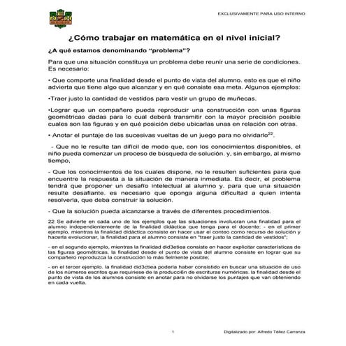 Quaranta maria emilia como trabajar en matematica en el nivel inicial | PDF