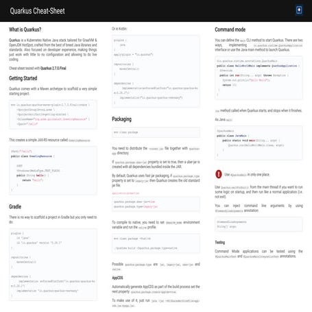 Quarkus Annonation and Commands Cheat Sheet