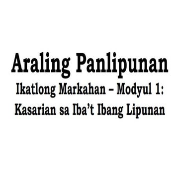 Araling Panlipunan 10 Konsepto ng Kasarian