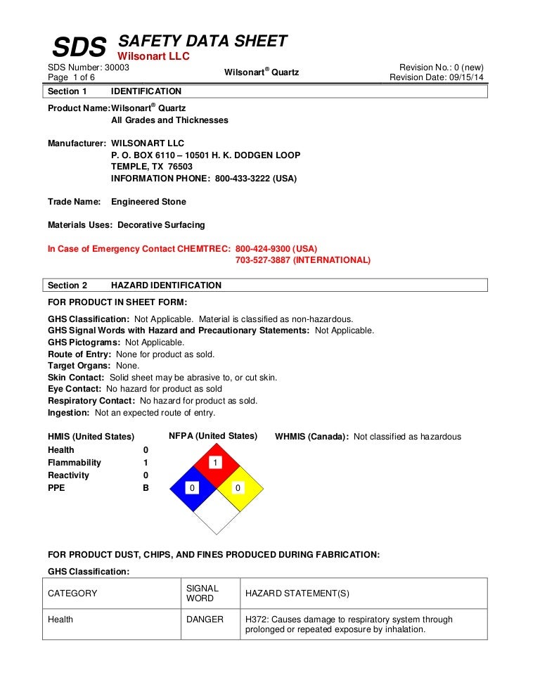 Quartz Safety Data Sheet