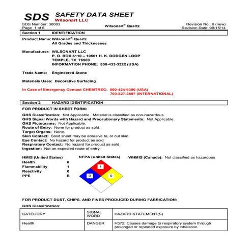 Quartz Safety Data Sheet | PDF