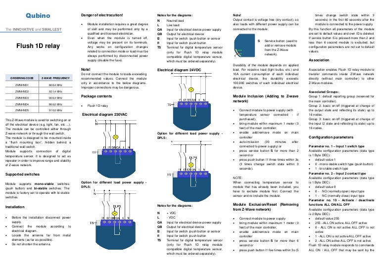 Qubino flush 1D relay user manual
