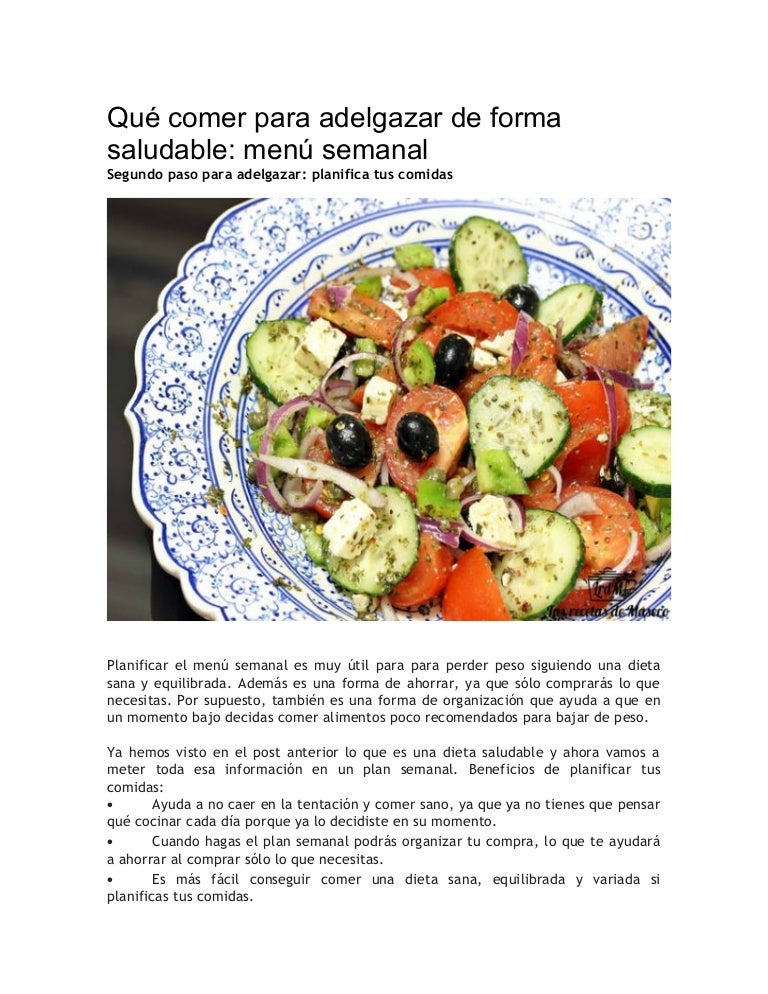 Bajar de peso y comida saludable Bajar de peso y comida saludable