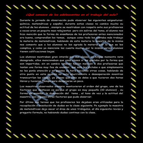 Qué conozco de los adolescentes en el trabajo del aula