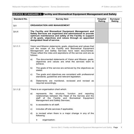MSQH 4th Edition: Standard 3- Facility and Biomedical Equipment ...
