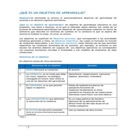 Que es un objetivo de aprendizaje