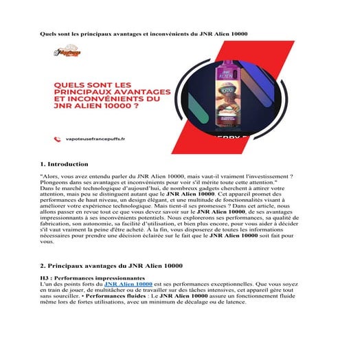 Quels sont les principaux avantages et inconvénients du JNR Alien 10000 .pdf