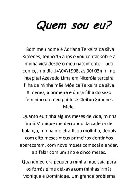 Exemplos De Redação De Quem Sou Eu – Novo Exemplo