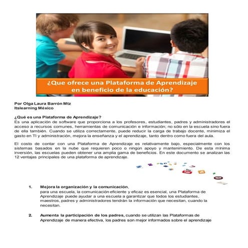 Que ofrece una plataforma de aprendizaje en beneficio de la educación