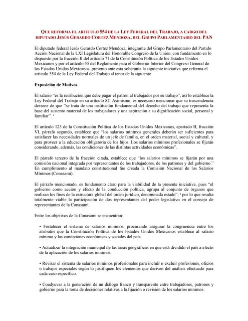 Que reforma el artículo 554 de la ley federal del trabajo