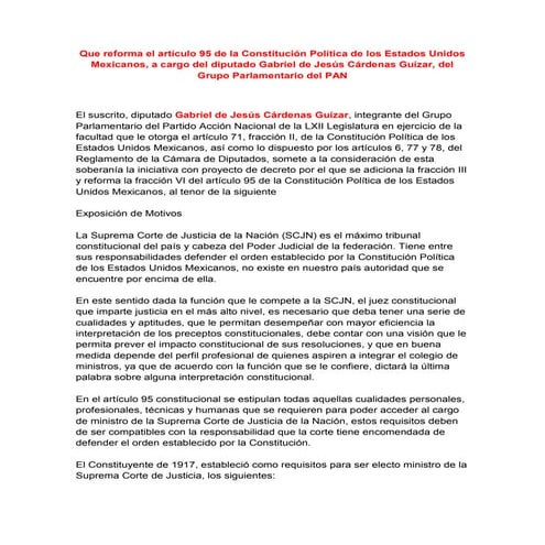 Reforma al artículo 95 de la Constitución | DOCX