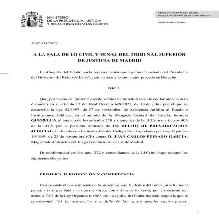 Querella de Pedro Sánchez contra el Juez Peinado | PDF