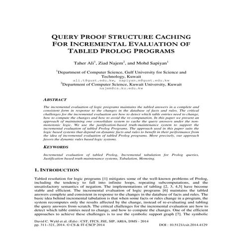 QUERY PROOF STRUCTURE CACHING FOR INCREMENTAL EVALUATION OF TABLED PROLOG PRO...