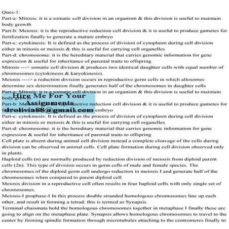 Ques-1Part-a Mitosis it is a somatic cell division in an organi.pdf