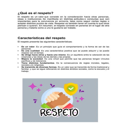 Qué es el respeto.docx El respeto es un valor que consiste en la ...