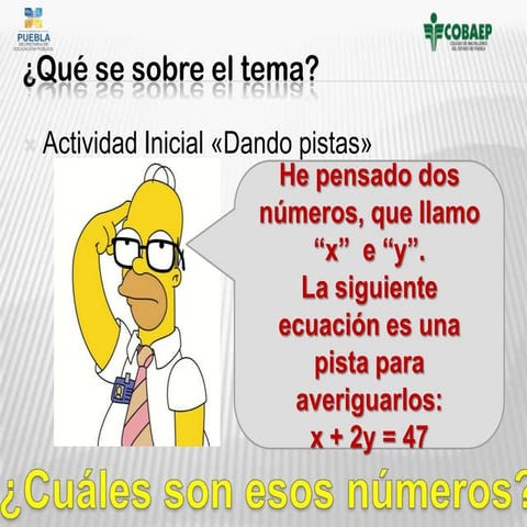 Actividad inicio sobre sistema de ecuaciones