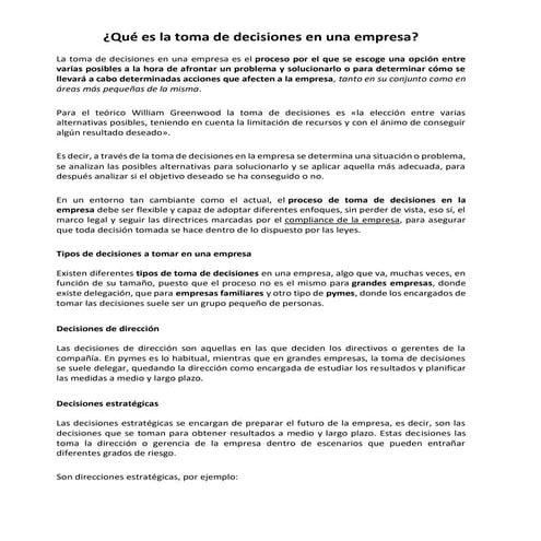 Toma de decisiones en la empresa mapa conceptuales | PPTX