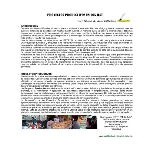 PROYECTOS PRODUCTIVOS EN LOS IESTPS