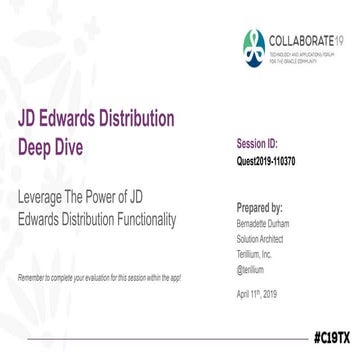 JD Edwards Distribution Deep Dive Workshop