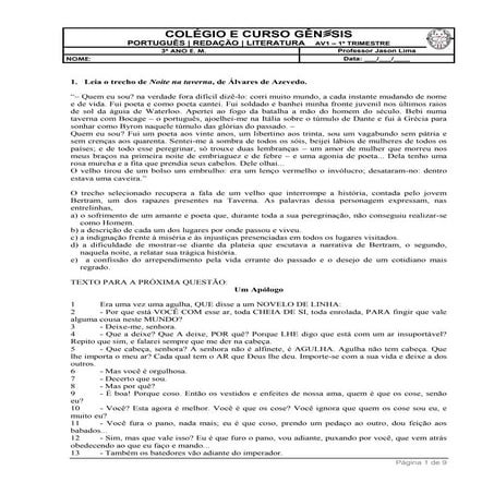 Trabalho AV1 - Livro Parte I 3º ano - Gênesis Colégio e Curso