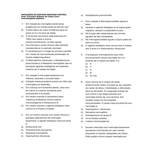 Questões infecções do sistema nervoso central