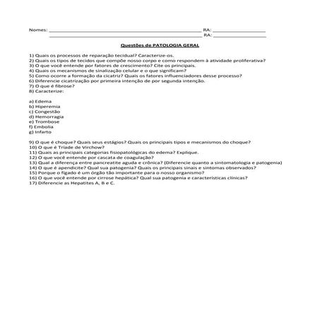 Questões patologia geral 1º semestre