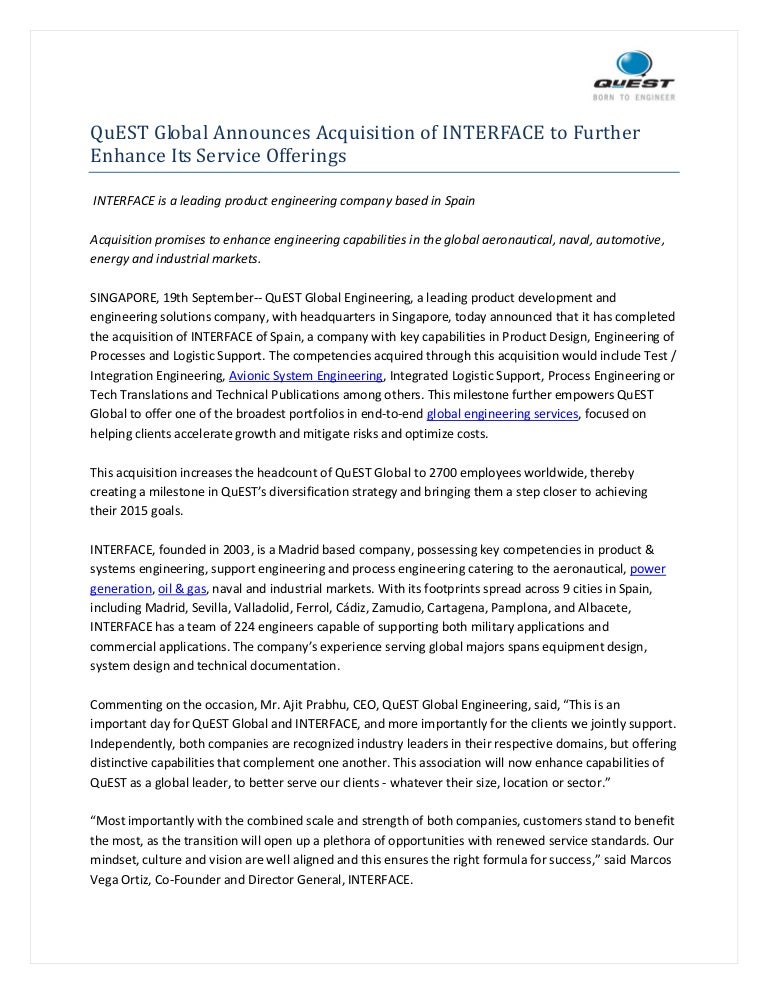 QuEST Global Announces Acquisition of INTERFACE to Further Enhance It…