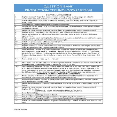 Questin bank for Production Technology