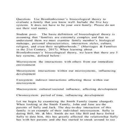 Question   use bronfenbrenner’s bioecological theory to evaluate a
